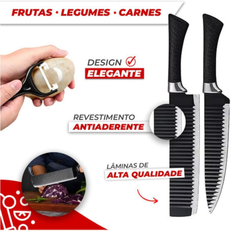 Conjunto Jogo Facas e descascador Do Chef Profissional - 6 peças