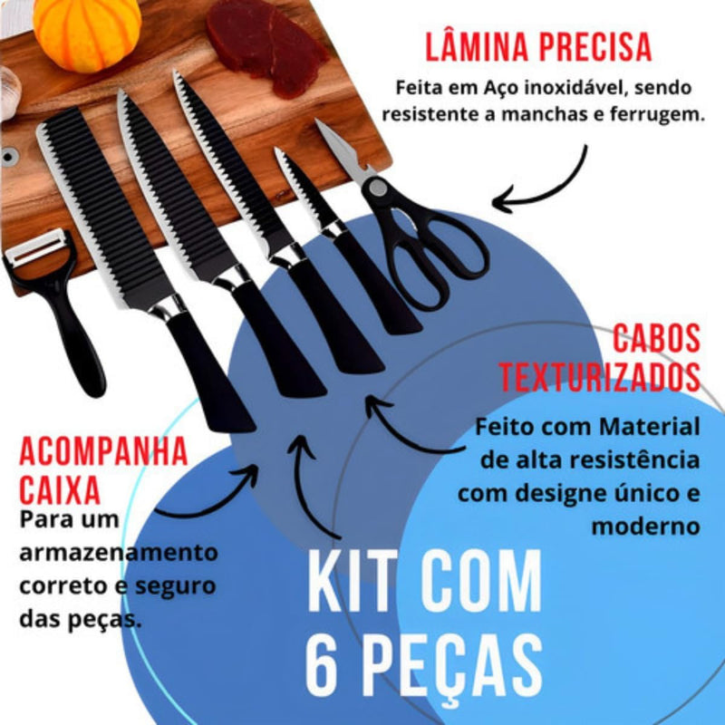 Conjunto Jogo Facas e descascador Do Chef Profissional - 6 peças