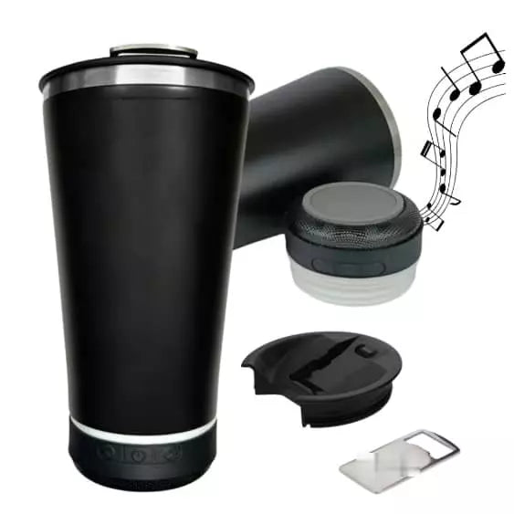 Copo térmico 2 em 1 com caixa de som bluetooth
