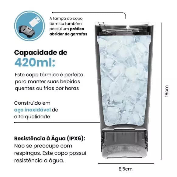 Copo térmico 2 em 1 com caixa de som bluetooth