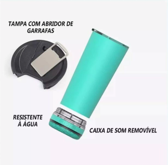 Copo térmico 2 em 1 com caixa de som bluetooth
