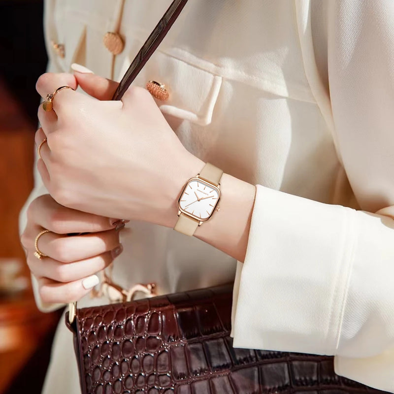 Reloj Mujer Fashion Quartz Watch Square Leather White Rose Gold Minimalist Japanese Movement Luxury Brand  Women Jewelry Watches