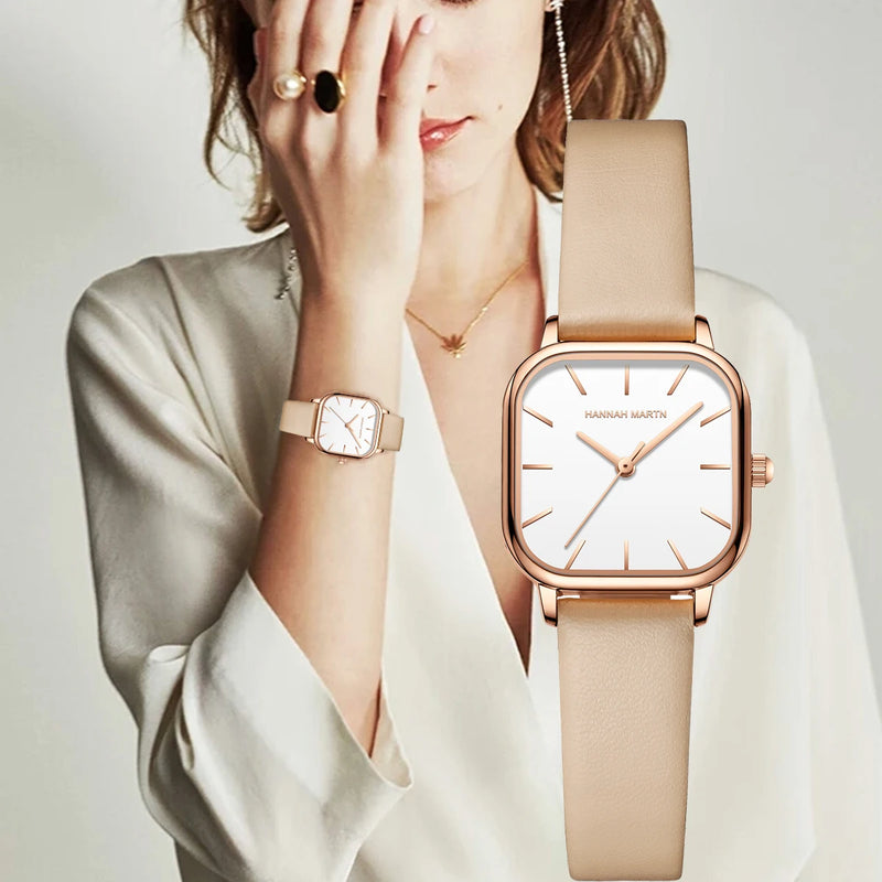 Reloj Mujer Fashion Quartz Watch Square Leather White Rose Gold Minimalist Japanese Movement Luxury Brand  Women Jewelry Watches