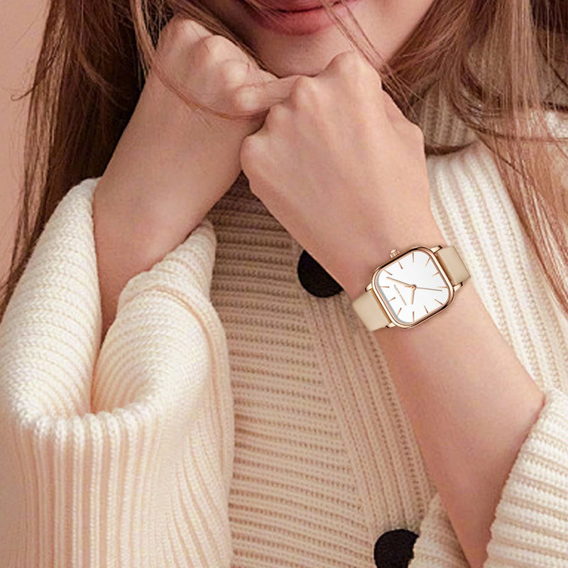 Reloj Mujer Fashion Quartz Watch Square Leather White Rose Gold Minimalist Japanese Movement Luxury Brand  Women Jewelry Watches