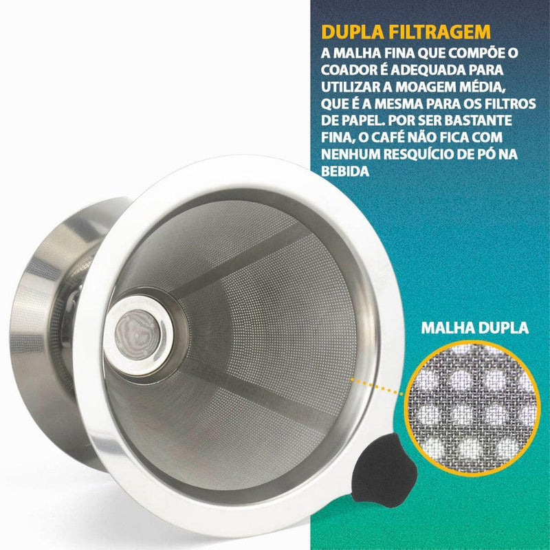 Coador Filtro De Café 103 Aço Inox Premium Sem Uso De Papel! - Loja Forsch